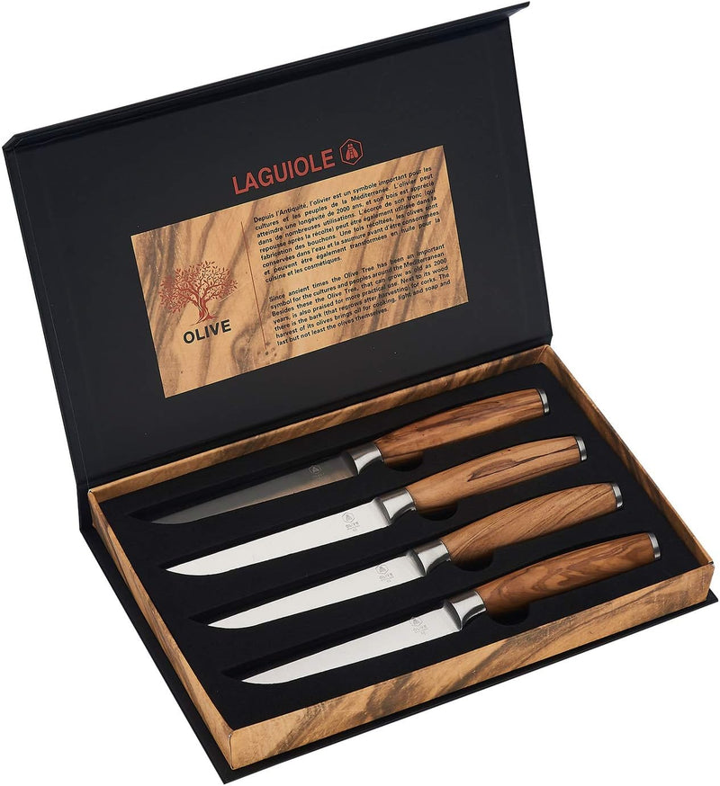 LAGUIOLE - Set mit 4 Steakmessern mit Olivenholzgriffen