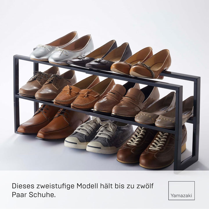 YAMAZAKI Extendable shoe rack 2 tier für Schuhe - Line - black Schwarz Single, Schwarz Single