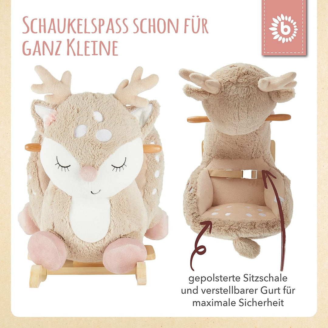 Bieco Plüsch Schaukeltier REH, 60 cm | Kinder Schaukelstuhl mit Sicherheitsgurt | Baby Schaukel | Kl