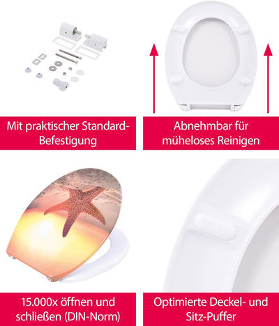 'aquaSu® Basic, WC-Sitz mit Motiv, Duroplast Toilettendeckel mit Absenkautomatik, Belastbar bis 200