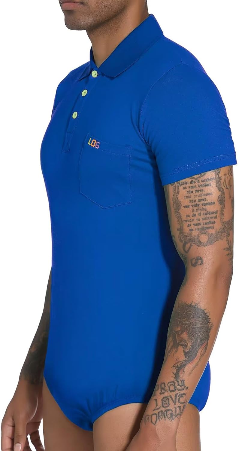 Landofgenie Herren Kurzarm Bodysuit Crotch Shirt Romper Plus Size Bodysuit Herren One Piece Pyjamas