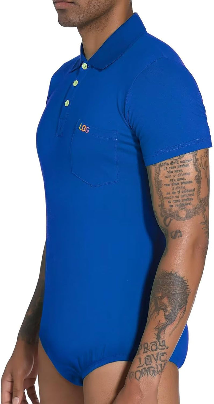 Landofgenie Herren Kurzarm Bodysuit Crotch Shirt Romper Plus Size Bodysuit Herren One Piece Pyjamas