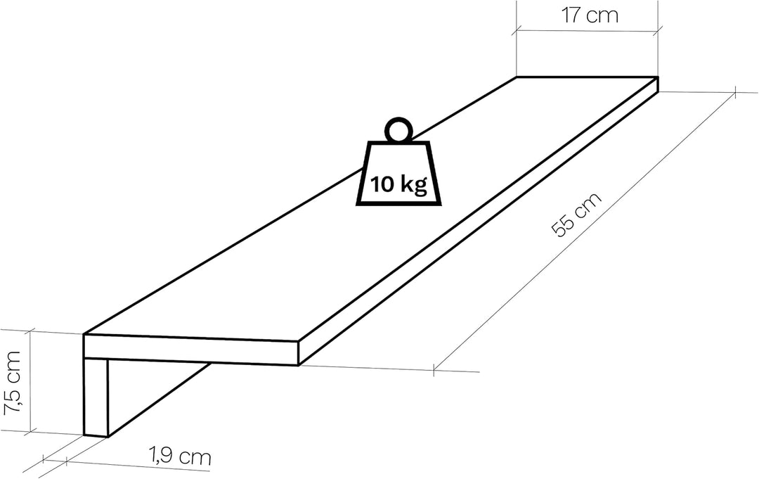 Henor Set mit 3 Wandregalen aus Holz 55 x 17 x 7.5 cm. Eiche Stel 3x55 Eiche Stel, 3x55 Eiche Stel