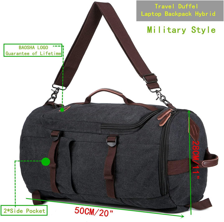BAOSHA HB-26 Herren Vintage Canvas Rucksack Schwarz, Schwarz