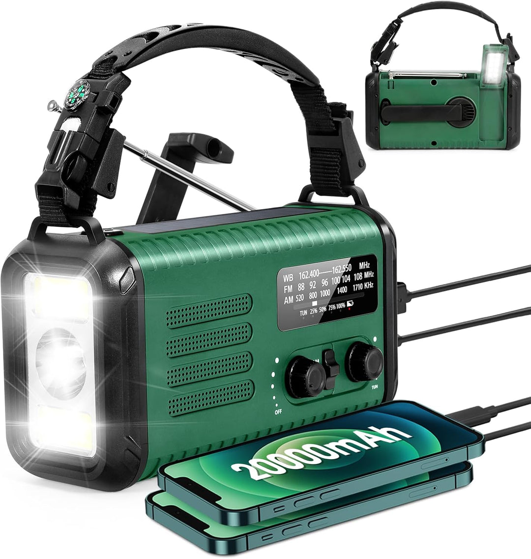 Notfall-Radio, 20.000 mAh/74000 mWh, Solar-Handkurbelradio AM/FM/NOAA Wetterradio, batteriebetrieben