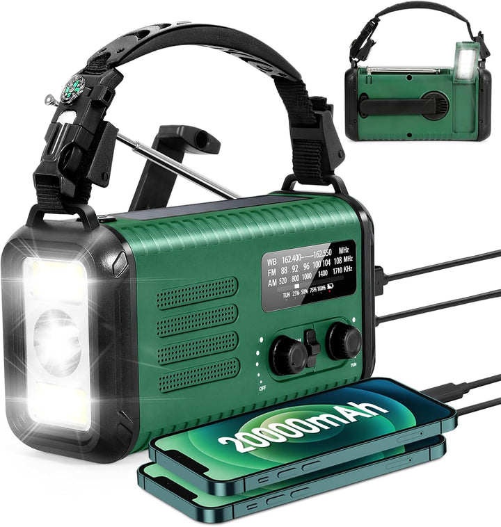 Notfall-Radio, 20.000 mAh/74000 mWh, Solar-Handkurbelradio AM/FM/NOAA Wetterradio, batteriebetrieben