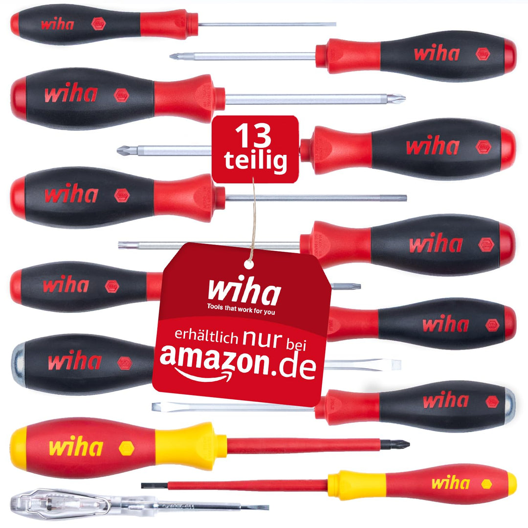 Wiha Schraubendreher Set 13-teilig I VDE geprüftes Werkzeug für Elektriker I mit Schlitz-, Kreuz- &