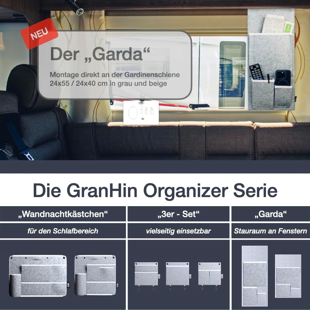 GranHin Wandorganizer Set - Organizer für Camper, Wohnmobil und Wohnwagen mit verschiedenen Montageo