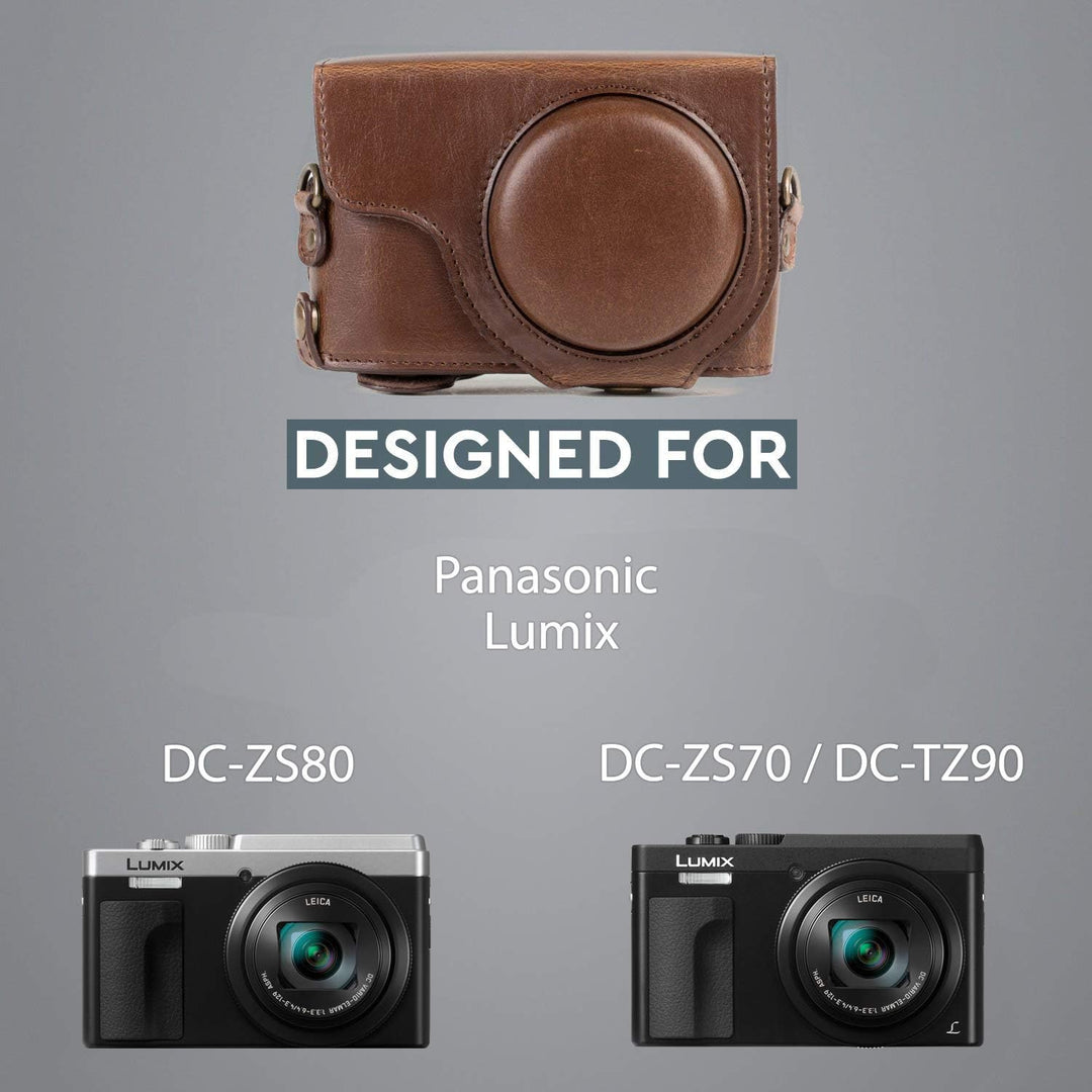 MegaGear MG1259 Panasonic Lumix DC-TZ95, DC-TZ90 Ever Ready Leder Kamera-Case mit Trageriemen - Dunk