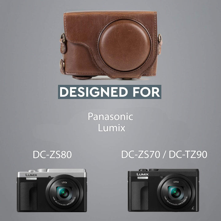 MegaGear MG1259 Panasonic Lumix DC-TZ95, DC-TZ90 Ever Ready Leder Kamera-Case mit Trageriemen - Dunk