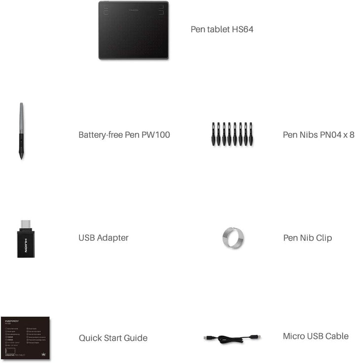 HUION HS64 Graphic Tablet 5080 lpi 160 x 102 mm USB Black