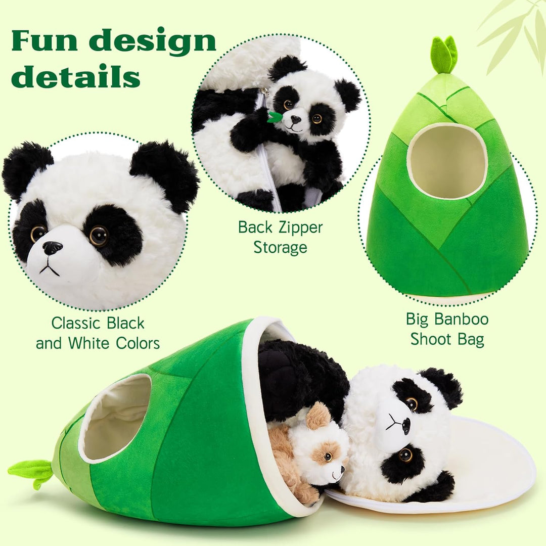 MorisMos 4 stücke Panda Kuscheltier im Bambus Tasche, gross riesen Panda Stofftier Plüschtier XXL, P