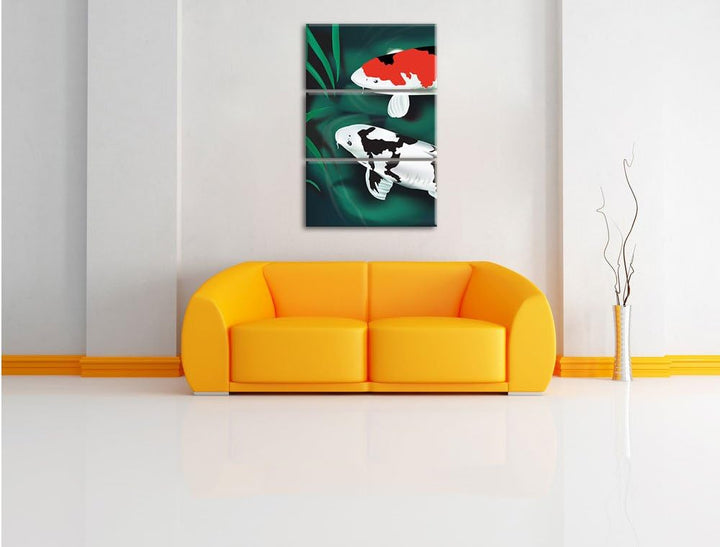 Pixxprint Edle Koi Karpfen Kunst als Leinwandbild | Grösse: 3 Teilig (120x80) | Wandbild| Kunstdruck