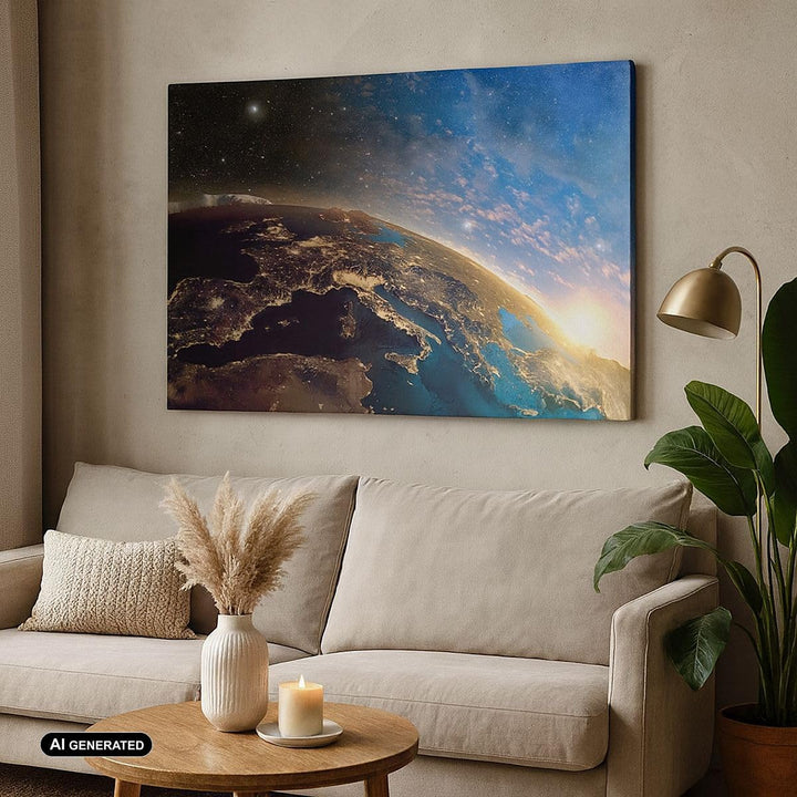 ARTTOR Bilder auf Leinwand 100x70cm Leinwandbild mit Rahmen Kosmos Erde Gross Wanddeko Bild Schlafzi