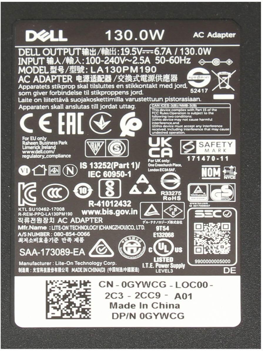 Dell 450-19221 Original Netzteil 130 Watt Flache Bauform für XPS 17 (L701X), 17 (L702X), 14 (L421X),