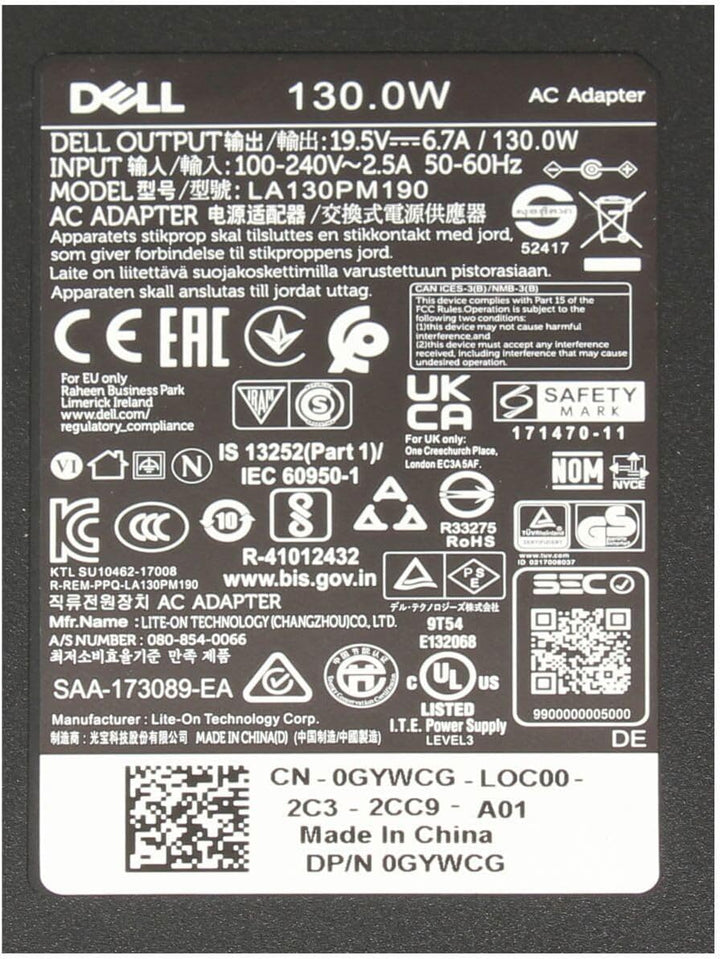 Dell 450-19221 Original Netzteil 130 Watt Flache Bauform für XPS 17 (L701X), 17 (L702X), 14 (L421X),