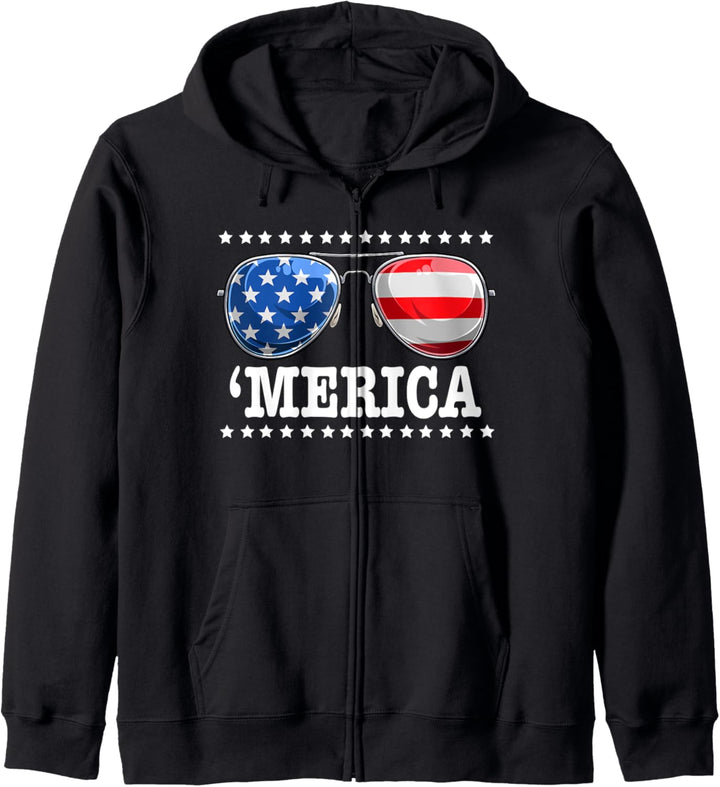 4. Juli-Shirt. MERICA Sonnenbrillen All America USA Flagge Kapuzenjacke