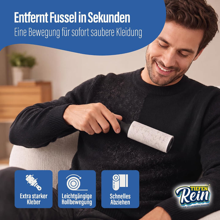 TiefenRein Fusselrolle Tierhaare &amp; Kleidung – 12er Set (1080 Blatt) 1 Griff &amp; 1 Staubschutzhülle 12
