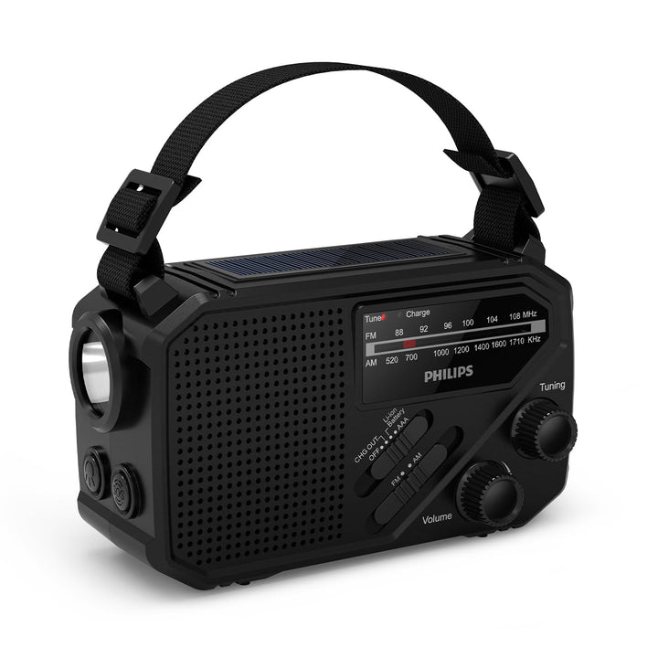 Philips TAR1609 FM/AM-Kofferradio mit internem aufladbarem Akku, AAA-Batterie und Kurbel für Reserve