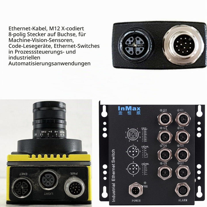 M12 Ethernet-Kabel, 8-polig, X-codiert, RJ45, CAT7e, GigE für Basler Cognex Vision, Kamerasensor, Ho