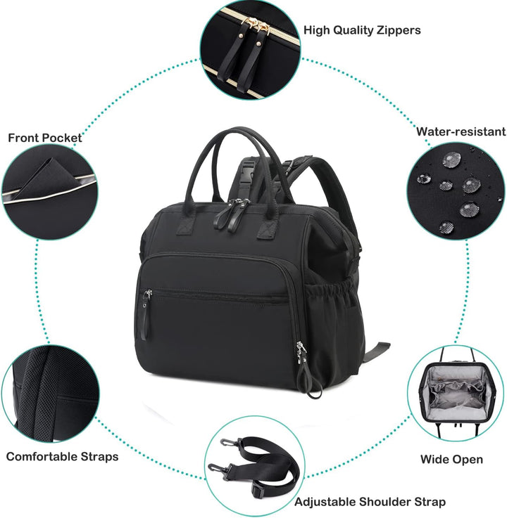 Wickeltasche mit grossem Fassungsvermögen, wasserabweisendes Nylon, 3-Wege-Reiserucksack und Schulte