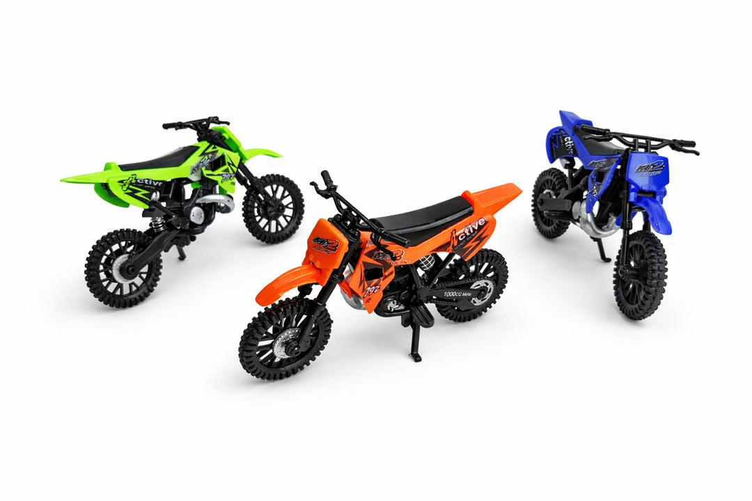 3er Set Cross Motorrad Spielzeug – Motocross Bikes für Kinder – je ca. 13 cm – Geschenk Set Jungen –