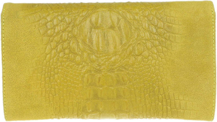 Girly Handbags Schlichte Clutch aus italienischem Wildleder mit Krokodilmuster, Gelb