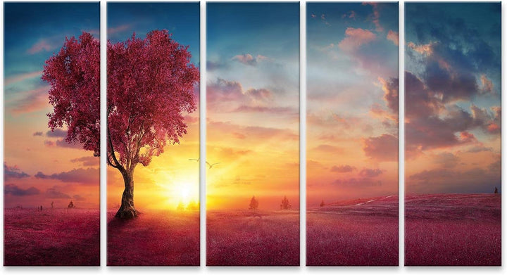 islandburner Bild auf Leinwand Herz Baum Liebe Natur Rot Landschaft Sonnenuntergang Bilder Wandbilde