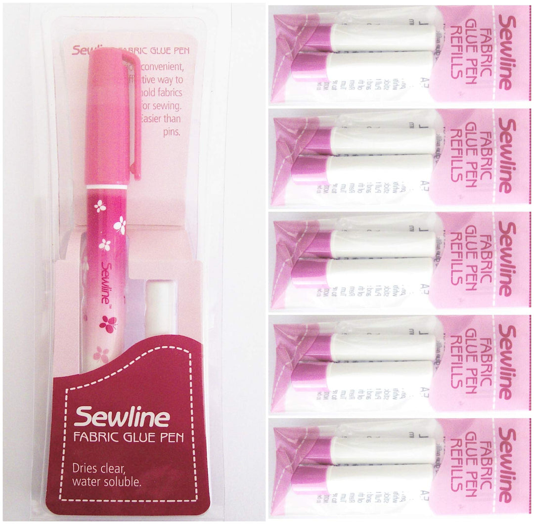 Sewline Textilklebestift plus 5 x Doppel-Nachfüllpackung, EPP, keine Nadeln, trocknet klar, Nähen un