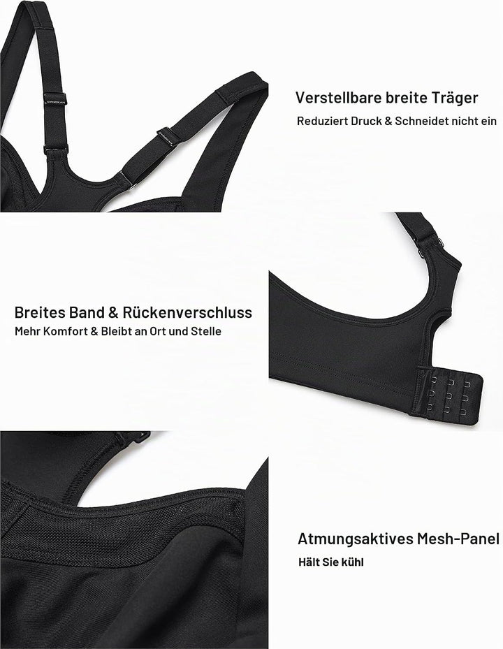 SYROKAN Damen Starker Halt Sport BH - Mesh mit Bügel Ringerrücken Ohne Einlagen Fitness Lauf Joggen