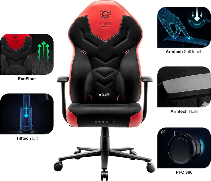Diablo X-Gamer 2.0 Gaming Stuhl Bürostuhl Stoffbezug Ergonomisches Design Lendenwirbelkissen Softpad