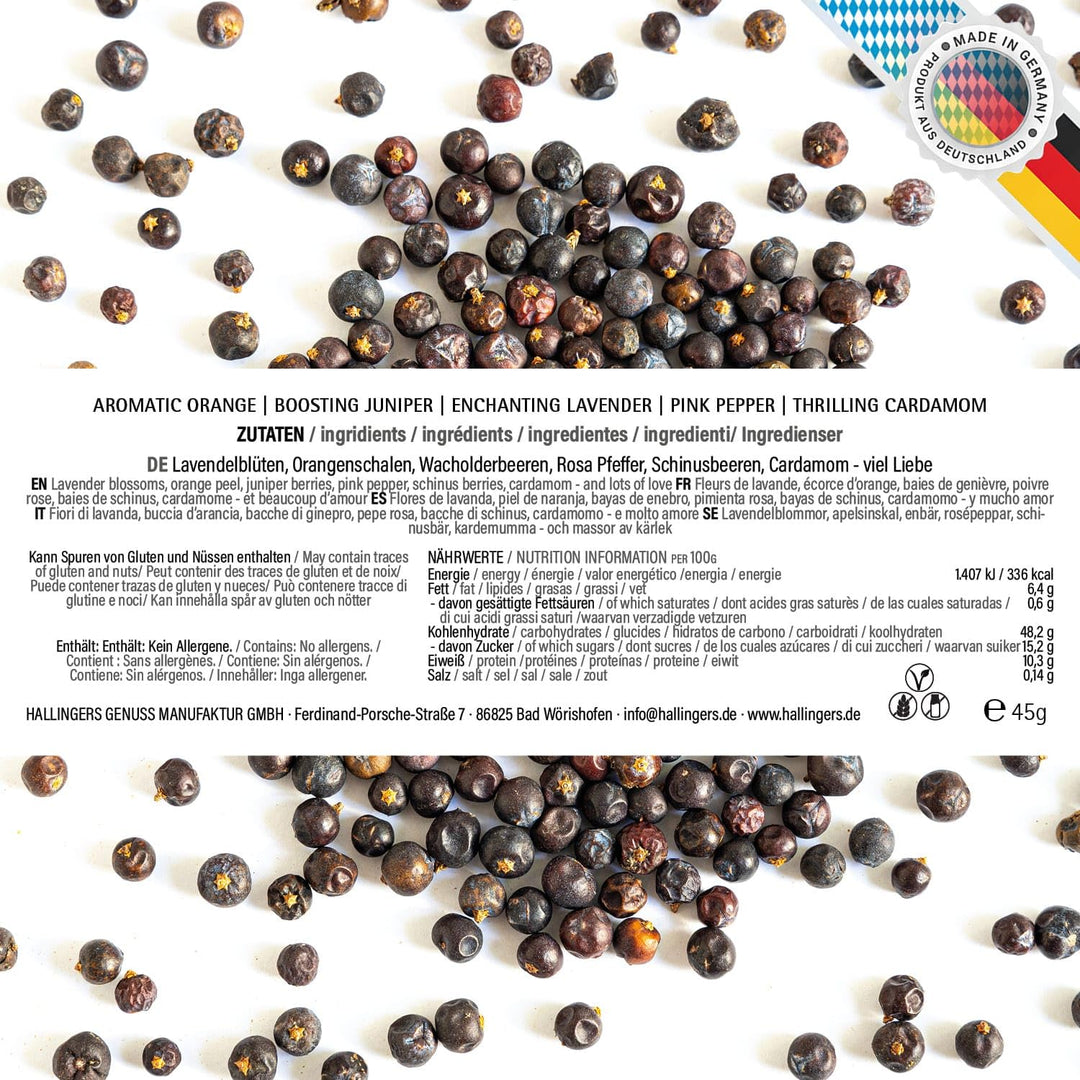 Hallingers Botanical Gin Pimper - Gewürz Geschenkset Gin handmade, 5 Gewürze als Gin-Botanicals (Set