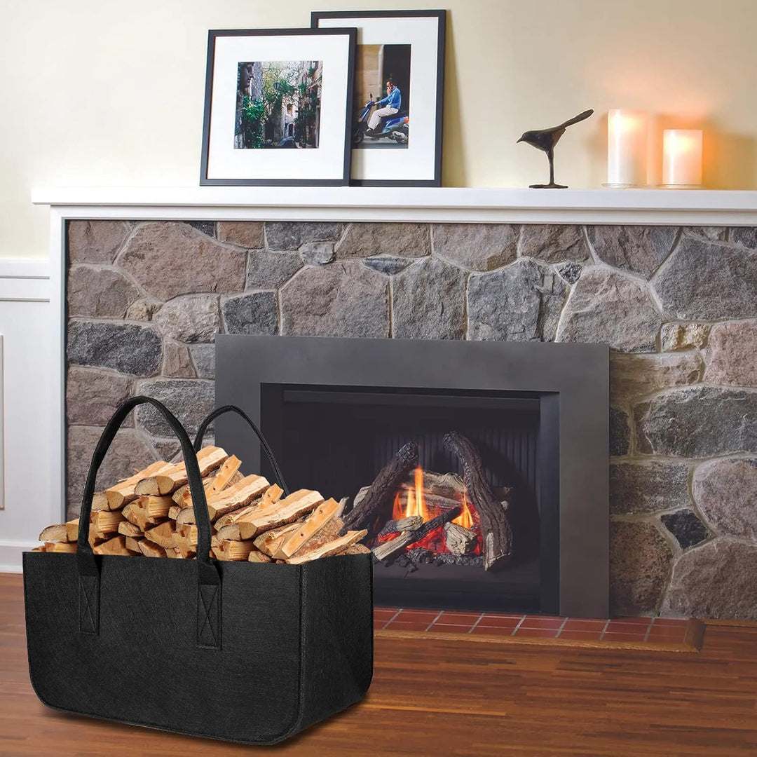 AiQInu Brennholz Filztasche Holzkorb für Kaminholz, Faltbar Feuerholzkorb Schwarz Kaminholztasche Ho