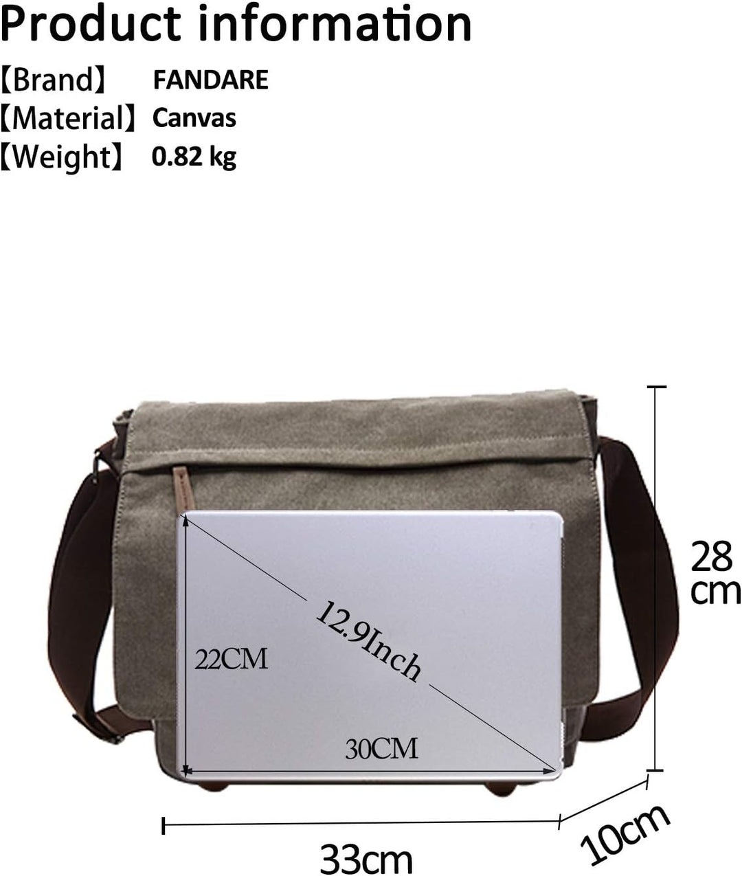 FANDARE Retro Umhängetasche Segeltuch Schultertasche Herren Damen Lehrertasche Briefträgertasche für