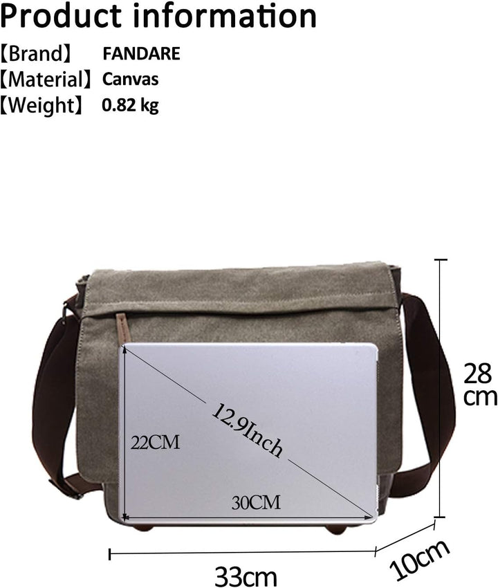 FANDARE Retro Umhängetasche Segeltuch Schultertasche Herren Damen Lehrertasche Briefträgertasche für