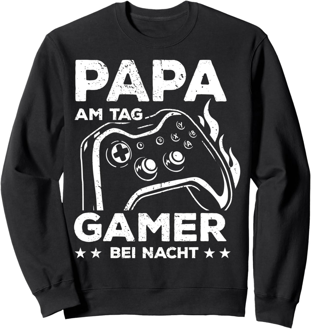PAPA AM TAG GAMER BEI NACHT | Vater Gaming Zocker Geschenk Sweatshirt