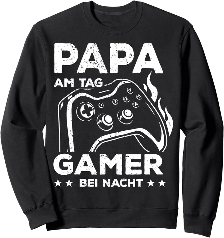 PAPA AM TAG GAMER BEI NACHT | Vater Gaming Zocker Geschenk Sweatshirt