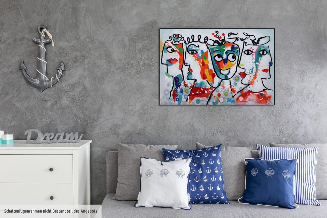 KunstLoft Leinwandbild | 100% HANDGEMALT | 90x60cm | Gemälde 'Kosmopoliten' | Gesicht | Bunt | Wandb