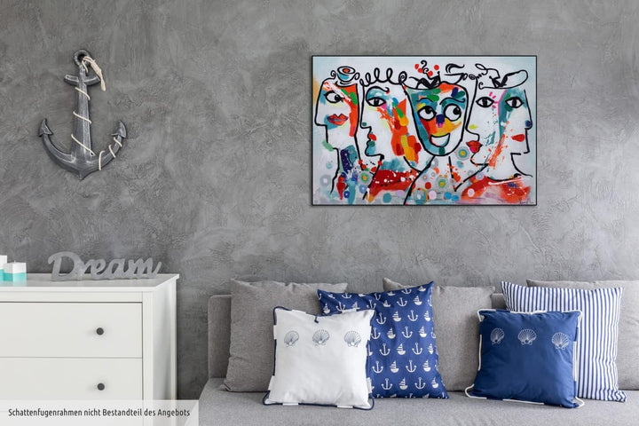 KunstLoft Leinwandbild | 100% HANDGEMALT | 90x60cm | Gemälde 'Kosmopoliten' | Gesicht | Bunt | Wandb