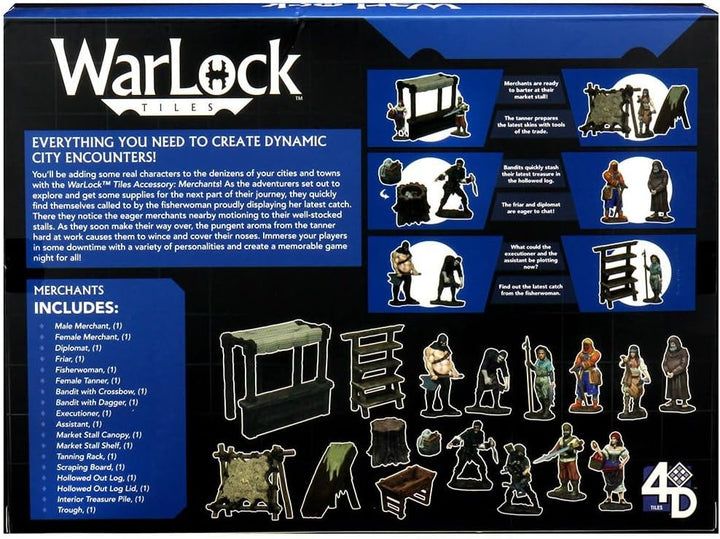 WizKids , Warlock Tiles: Accessory - Merchants, 1 + Players, Ages 12+, 30 to 60 Minutes Playing Time
