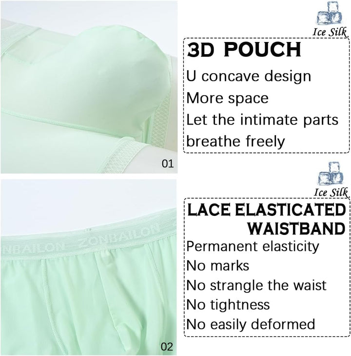 BIATWOWR Herren Shorts Unterwäsche Seide Transparent Boxer Shorts Männer Sexy Weiche Elastische Unte