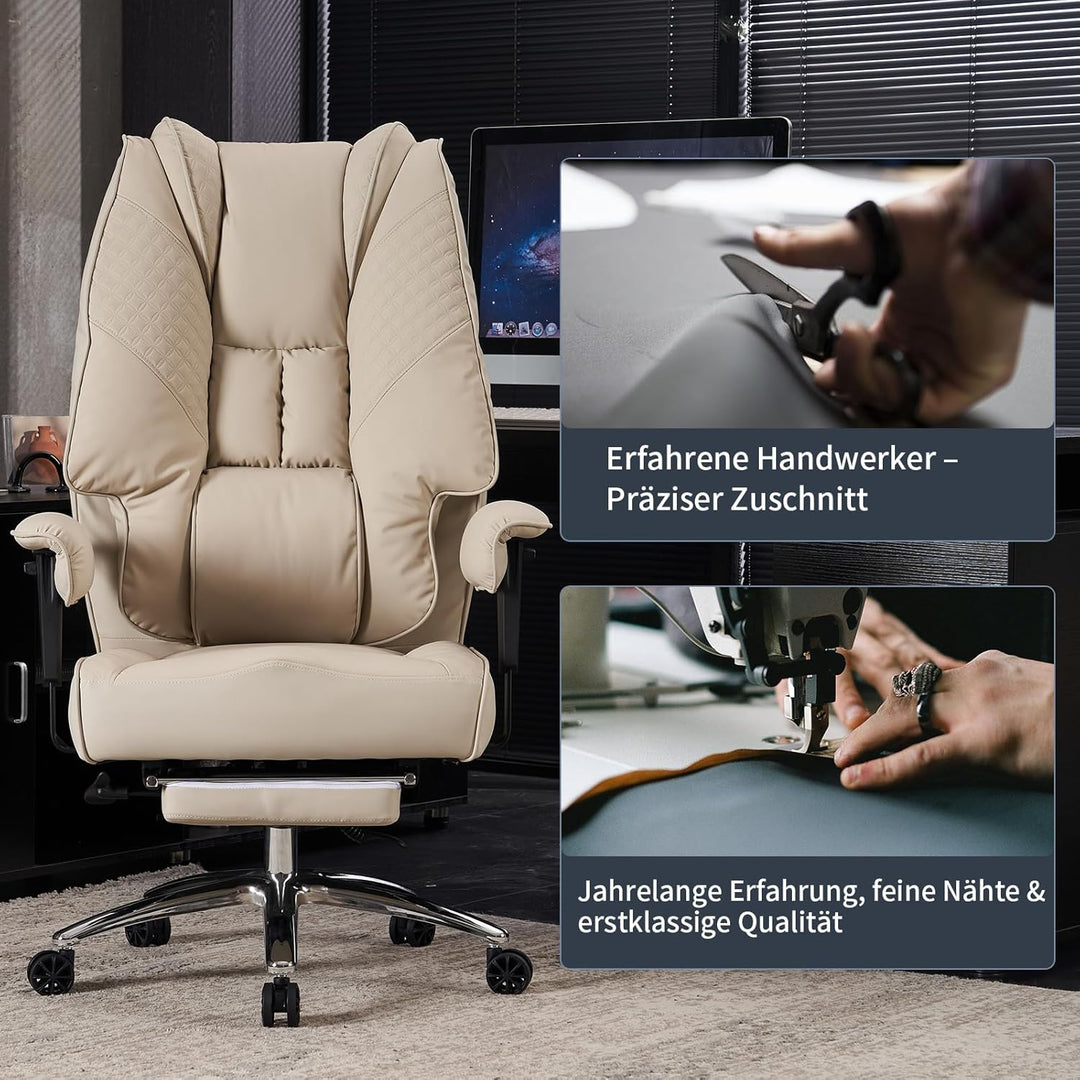 Bürostuhl Ergonomisch, Chefsessel mit Hoher Rückenlehne, Verstellbaren Armlehnen und Breitem Sitz, P