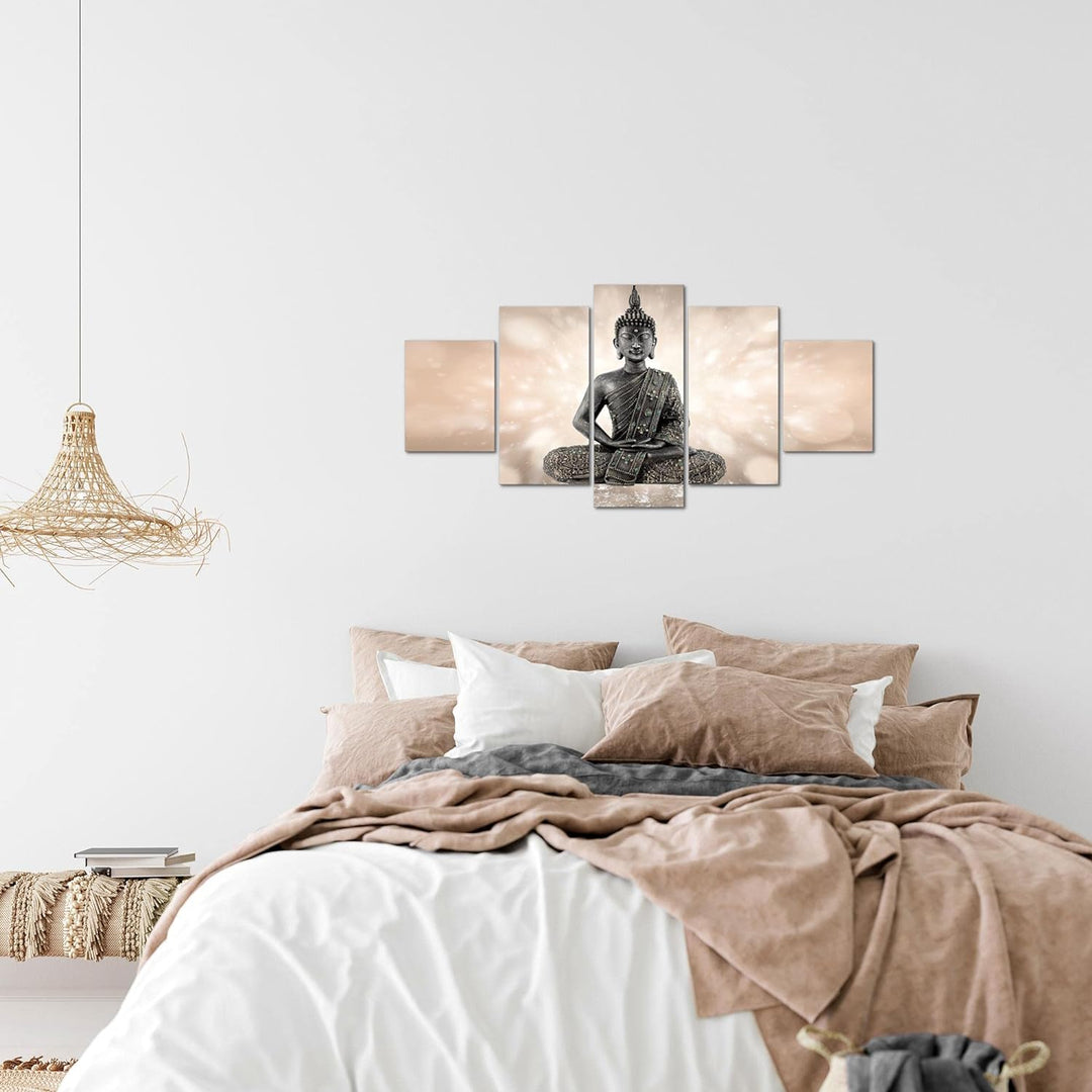 Runa Art Wandbilder Buddha Feng Shui 5 Teilig Bild auf Vlies Leinwand Deko Wohnzimmer Schlafzimmer Z