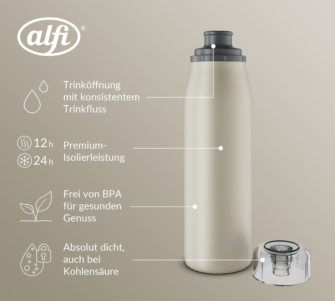 alfi ISO BOTTLE 500ml, beige, Isoliertrinkflasche aus Edelstahl, absolut dichter Drehverschluss, häl