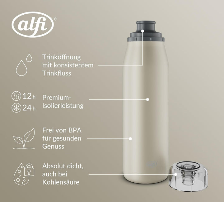 alfi ISO BOTTLE 500ml, beige, Isoliertrinkflasche aus Edelstahl, absolut dichter Drehverschluss, häl