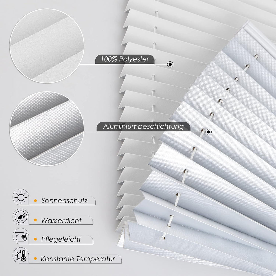 Magiea Plissee ohne Bohren verdunkelung, Thermo Plisseerollo Klemmfix, Weiss 35x80cm(BxH), Verdunklu
