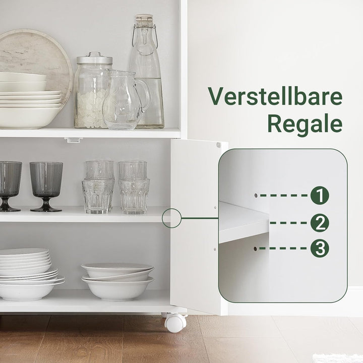 SoBuy FRG241-W Küchenschrank Küchenwagen Rollschrank Getränkewagen Mikrowellenschrank mit 2 Ablagen
