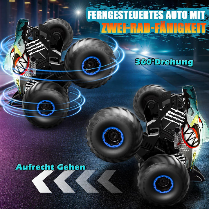 Ferngesteuertes Auto, 1/16 Monstertruck mit Stomp und 360°Drehung, Hai Monstertruck Ferngesteuert mi