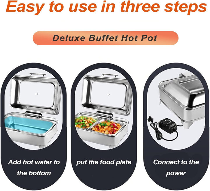 Chafing Dish Elektrisch, 9L Wärmebehälter für Essen Edelstahl Speisenwärmer Warmhaltebehälter mit Si