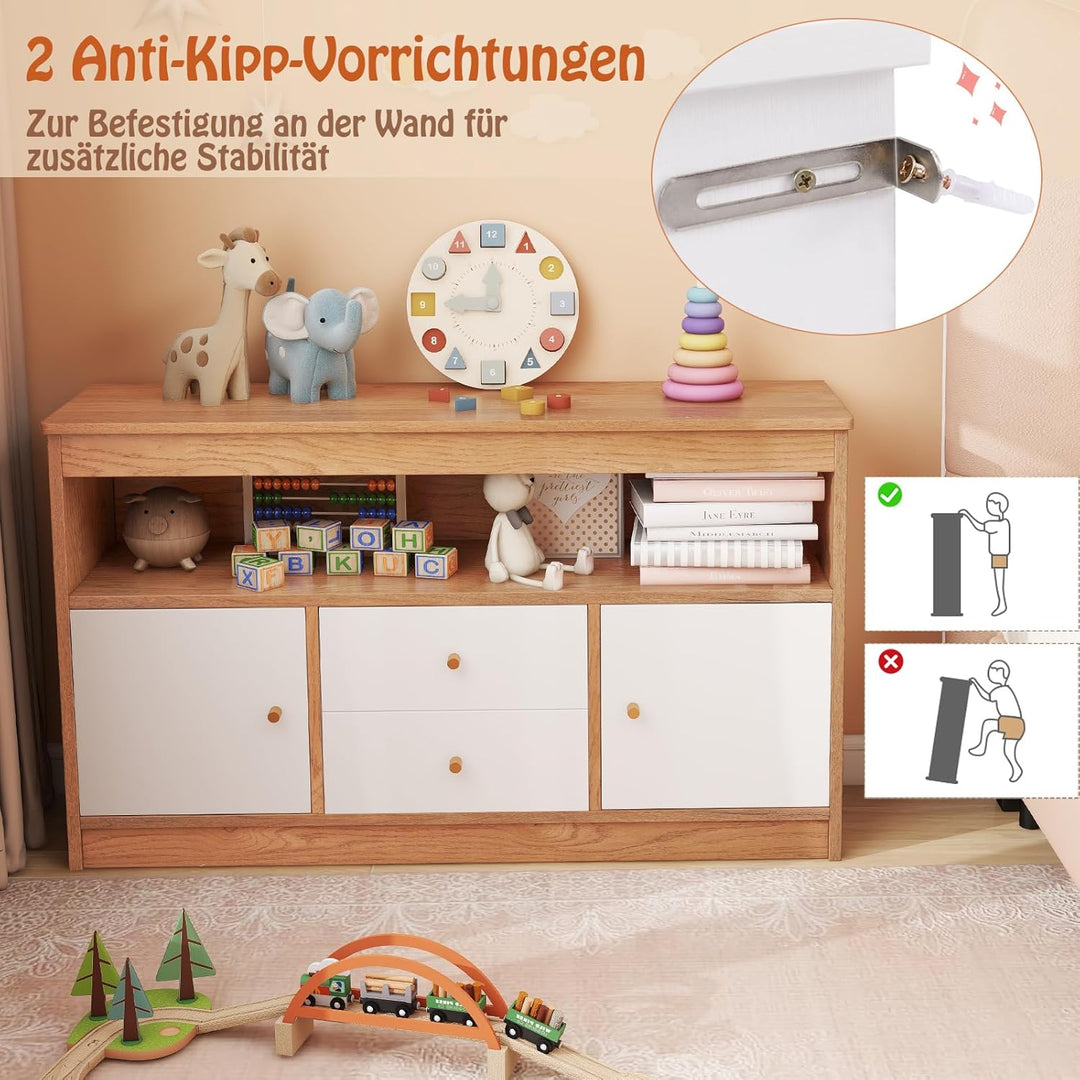 DREAMADE Kinderregal, Spielzeugschrank mit 3 Schubladen auf Rollen, Kinderzimmer Aufbewahrung Spielz